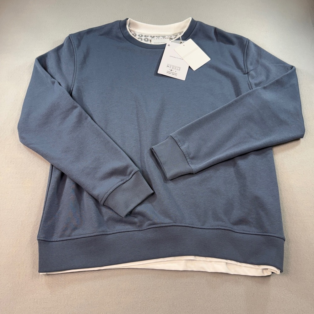 Denim & Flower Ricky Singh Mens Blue Layered Look Crewneck Sweatshirt Medium NWT